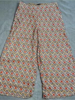 Tahari 100% Linen Pants Large Women’s Wide Leg Crop Geometric Lagenlook